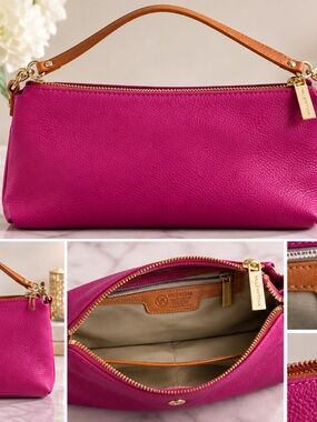 Valentina Fuchsia Leather Shoulder Bag with Tan Handle